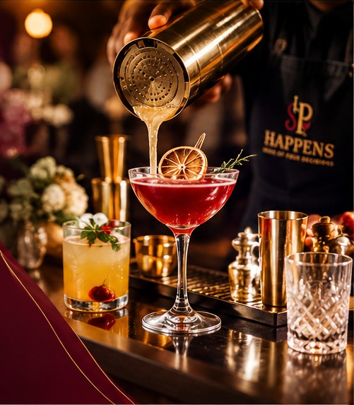 Bartender pouring a cocktail at a Sip Happens bar